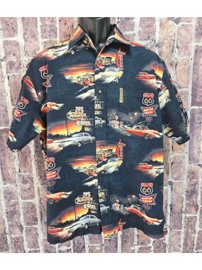 Magellan Sportswear Mens Route 66 Button-Up Shirt Medium Retro Cars Motels